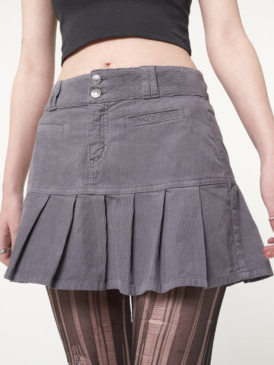 Grey Corduroy Pleated Mini Skirt