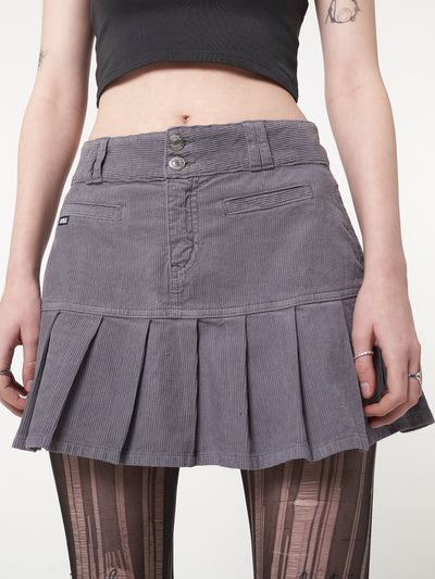 Grey Corduroy Pleated Mini Skirt