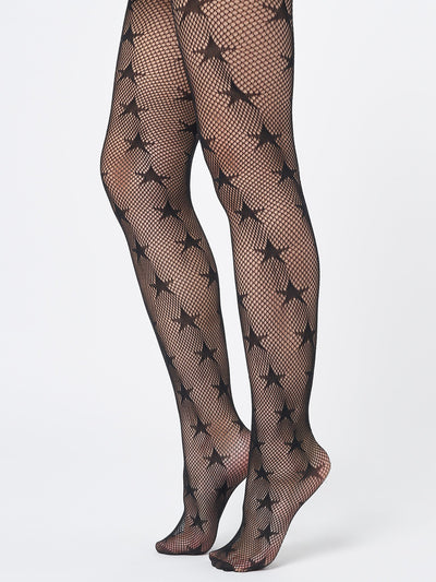 Fishnet tights in black featuring all over stars design 