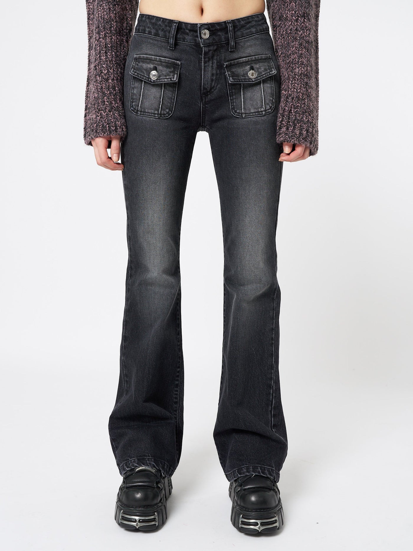 Jade Black Front Pocket Flare Jeans - Minga  US