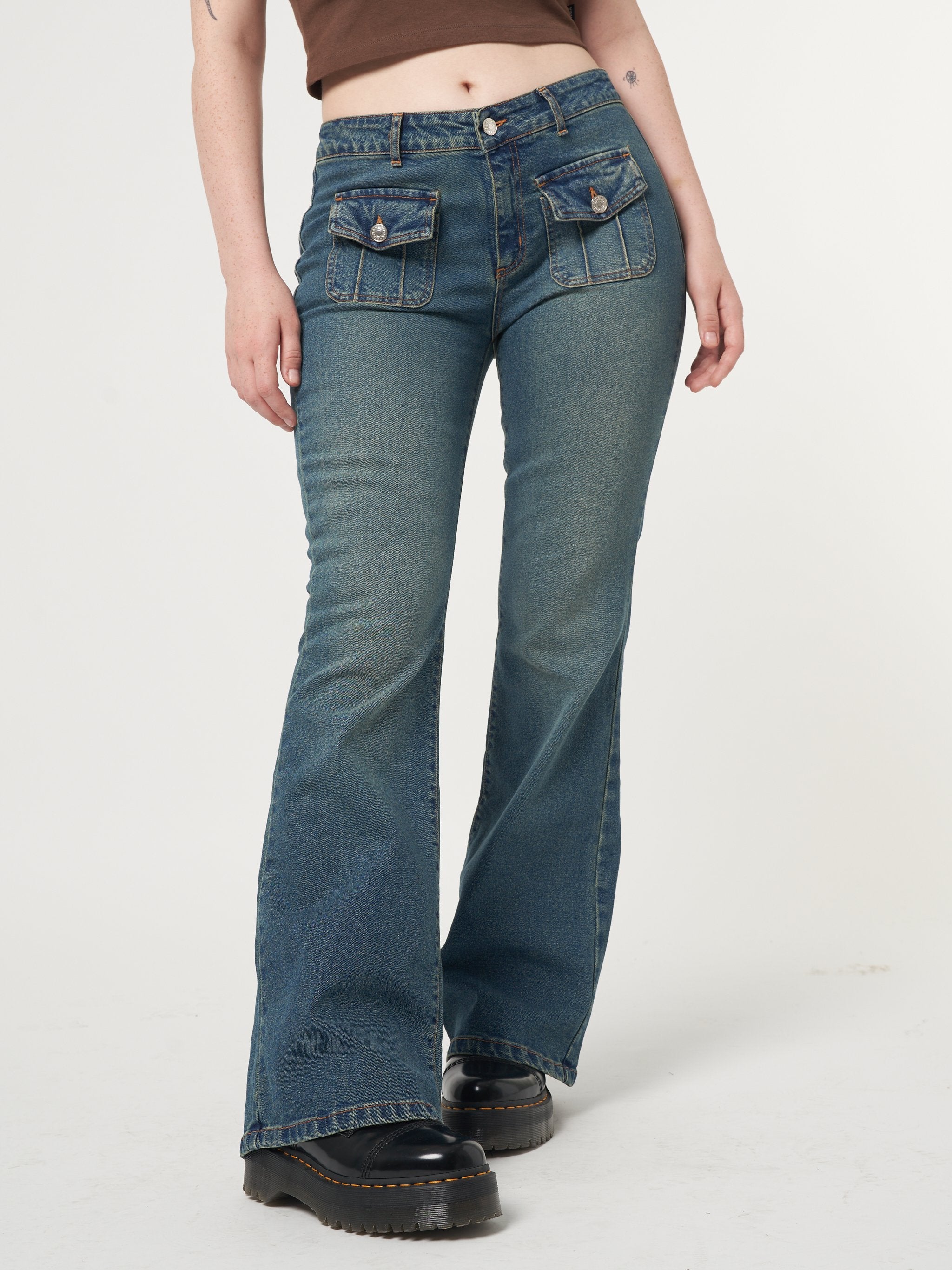 Jade Overdye Front Pocket Flare Jeans