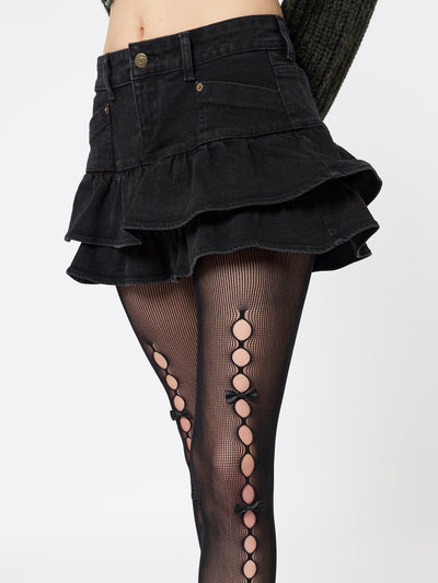 Kat Washed Black Denim Y2k Mini Skirt