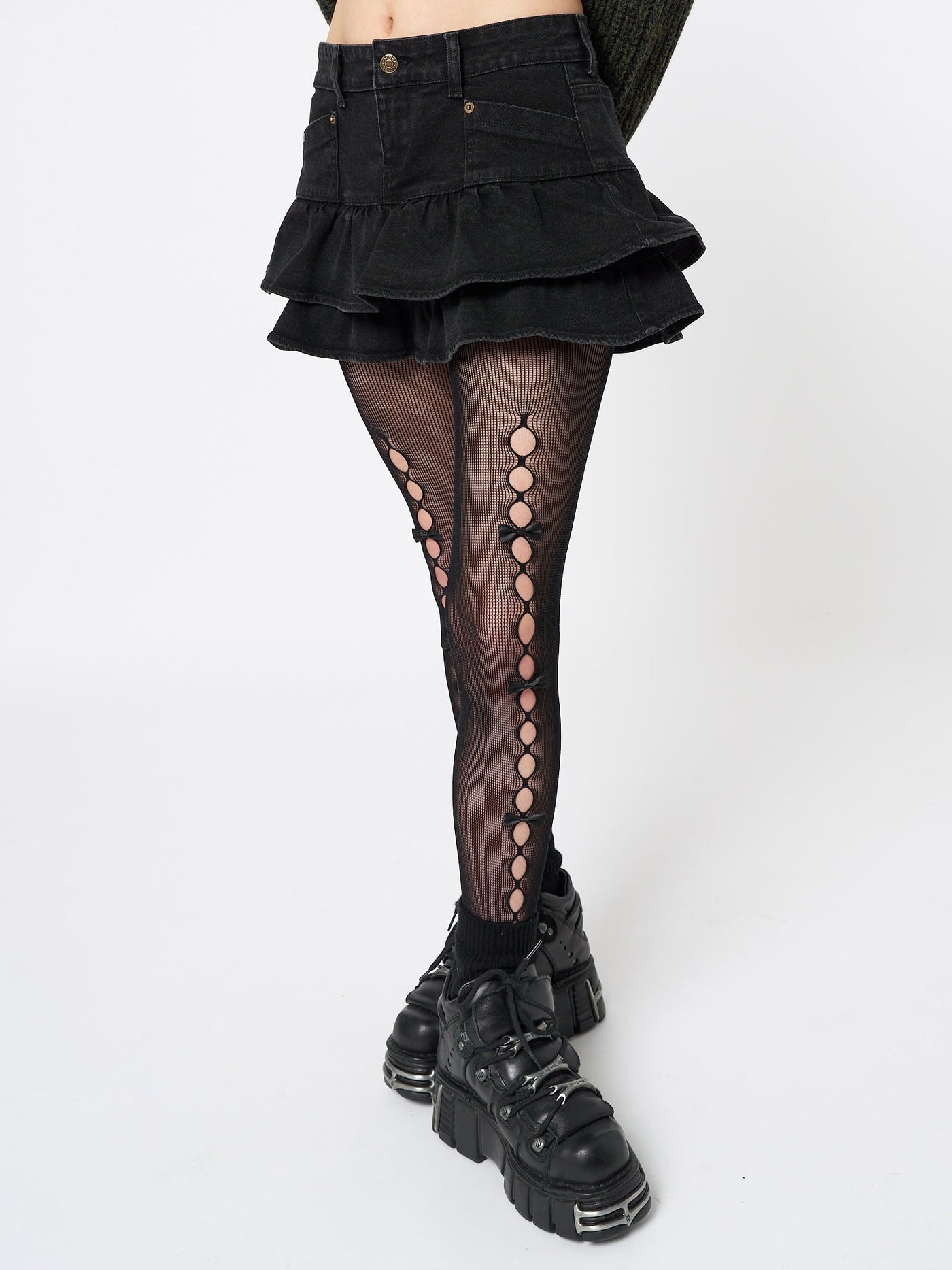 Kat Washed Black Denim Y2k Mini Skirt
