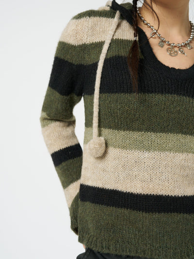 Moss Stripes Knitted Hoodie - Minga  US