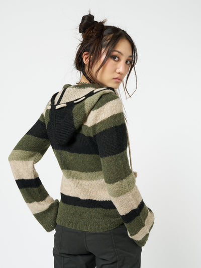 Moss Stripes Knitted Hoodie