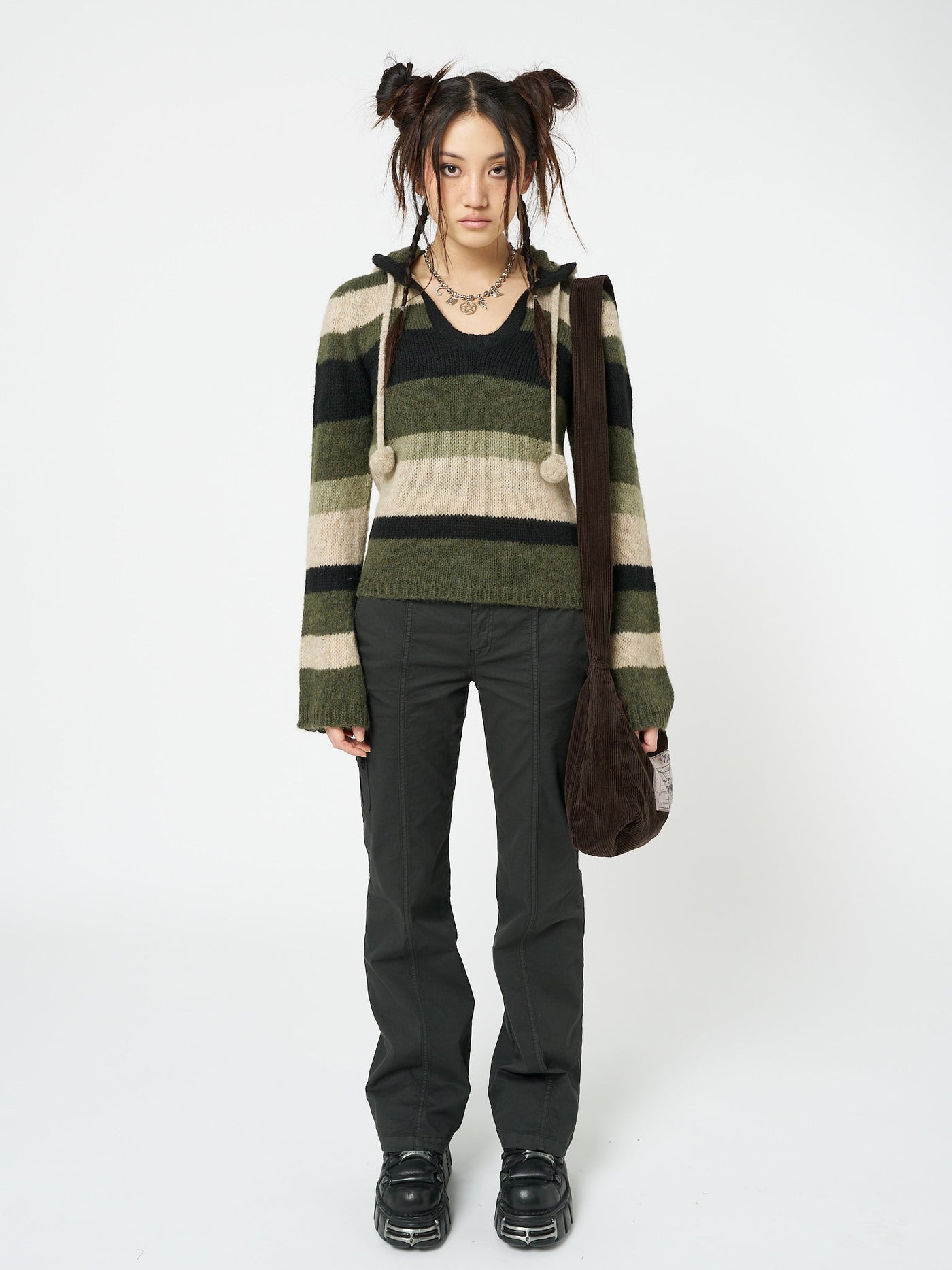 Moss Stripes Knitted Hoodie