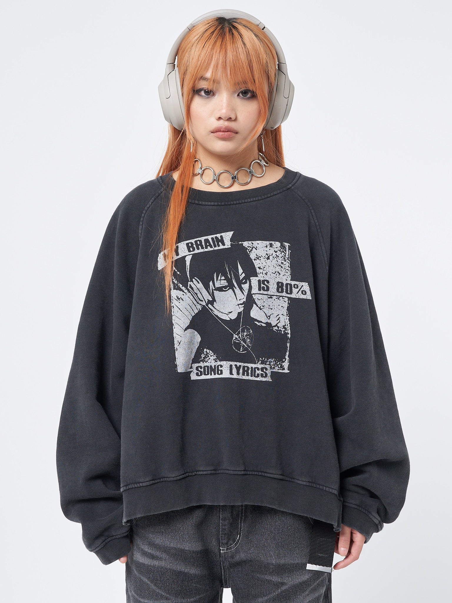 Oversized sweatshirt in washed black  with front graphic print