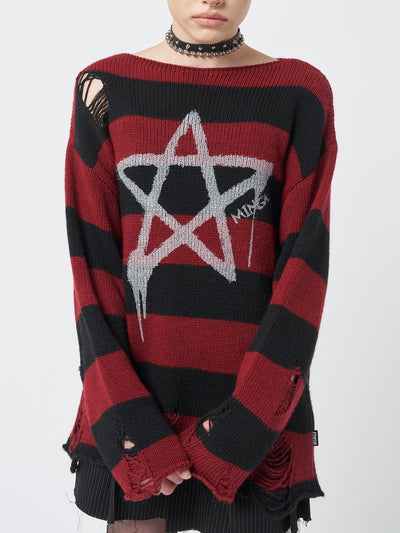 Pentagram Star Striped Knit Jumper - Minga  US