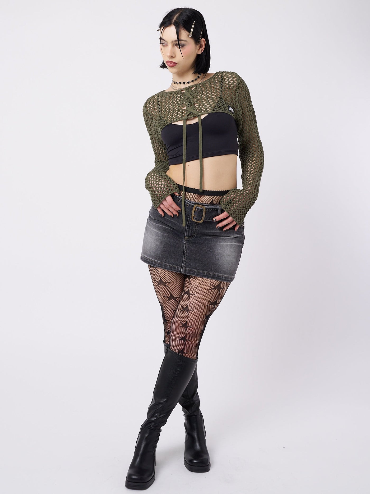 Ramona Green Lace Up Knitted Shrug