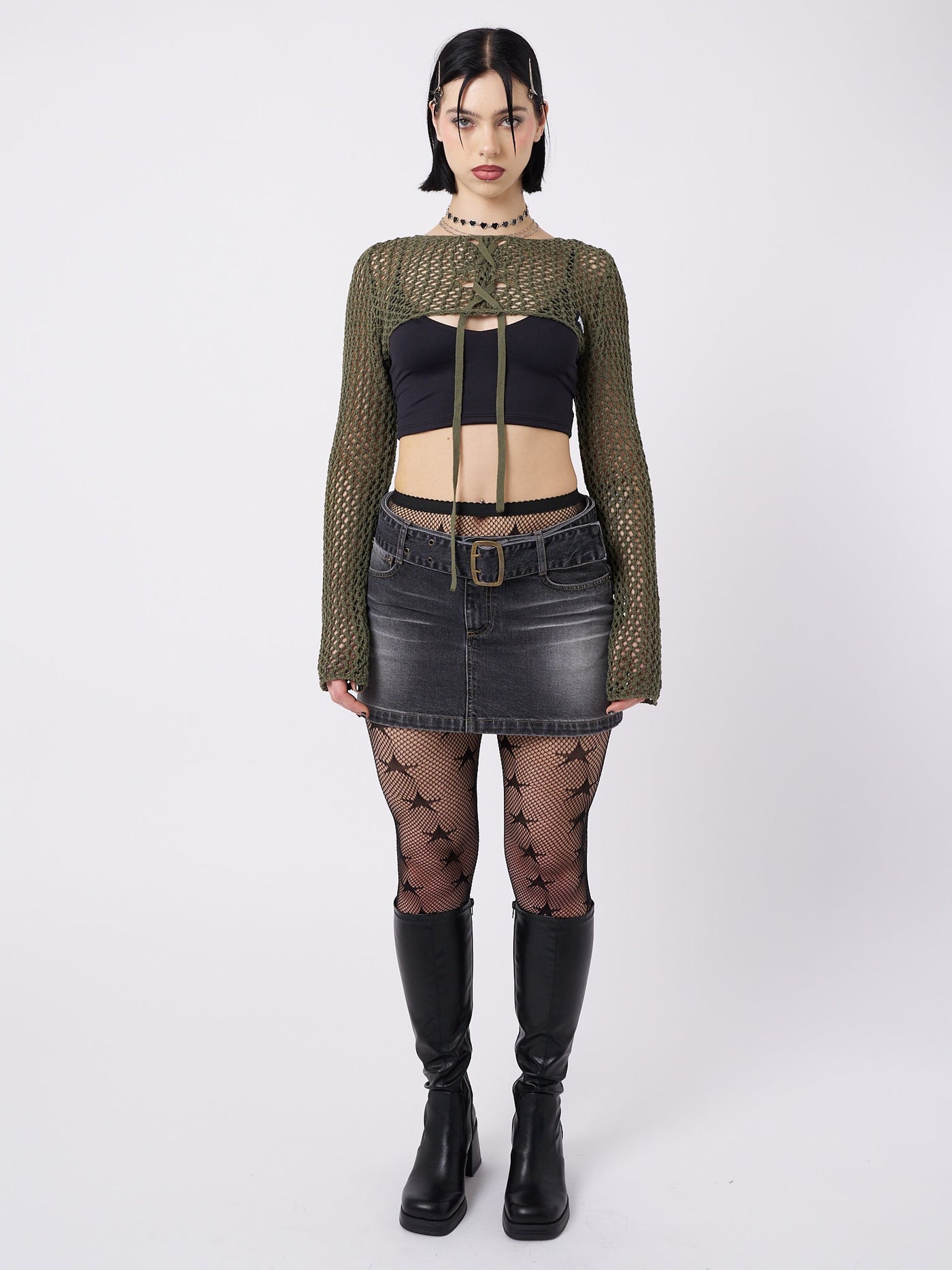 Ramona Green Lace Up Knitted Shrug - Minga  US