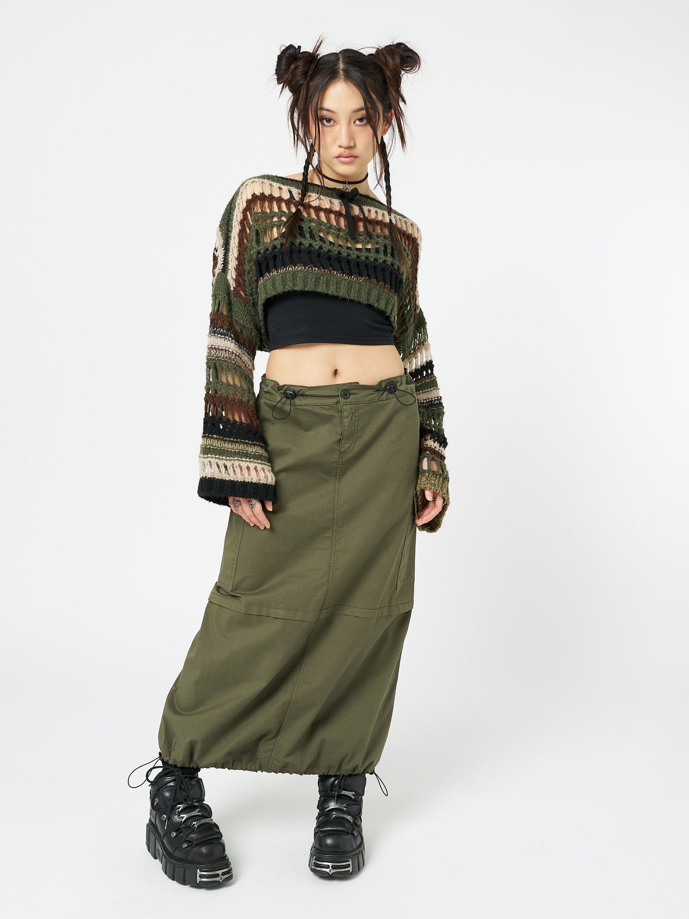 Ruby Khaki Maxi Cargo Skirt - Minga  US