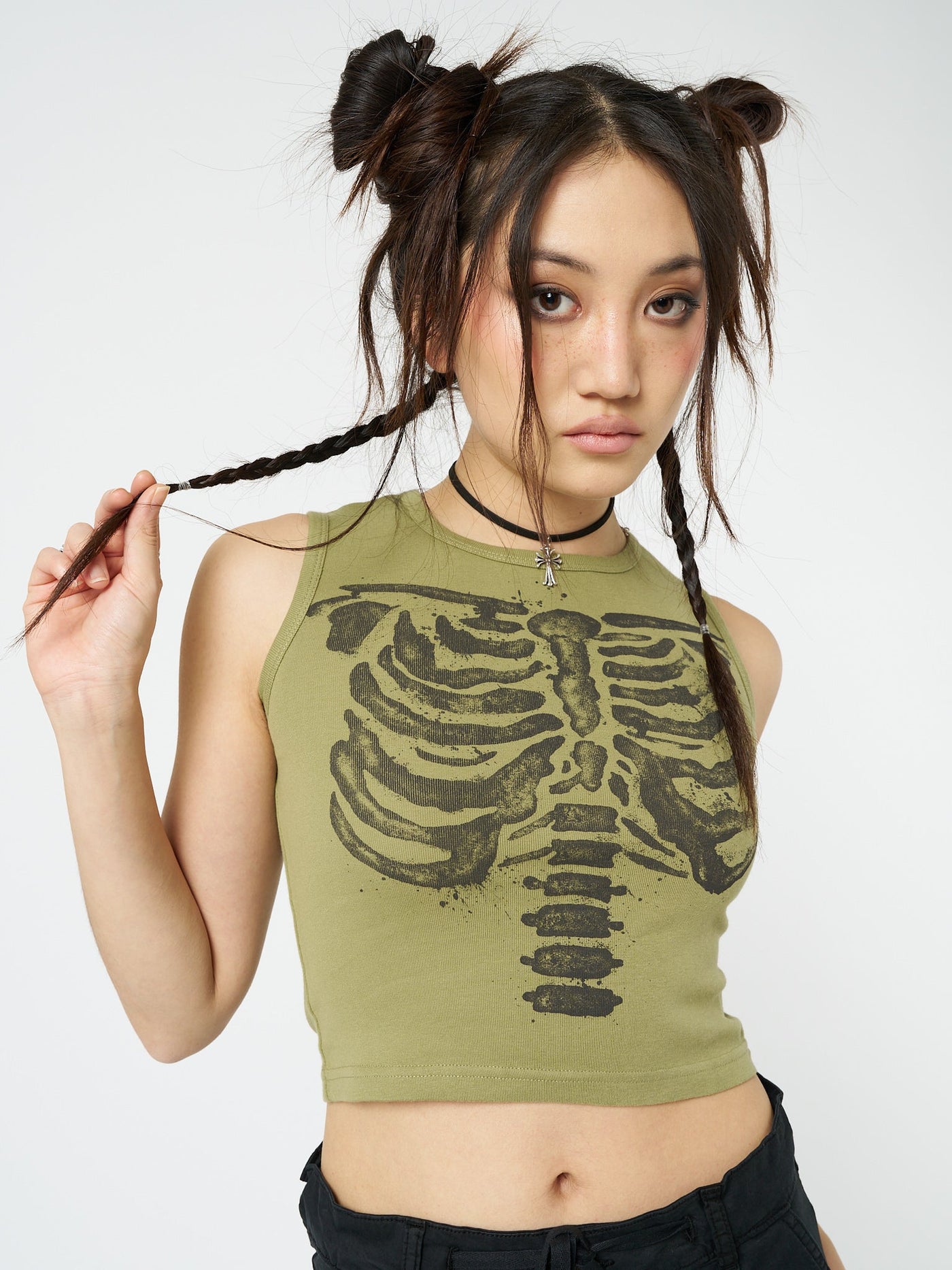 Skeleton Green Graphic Print Vest Top