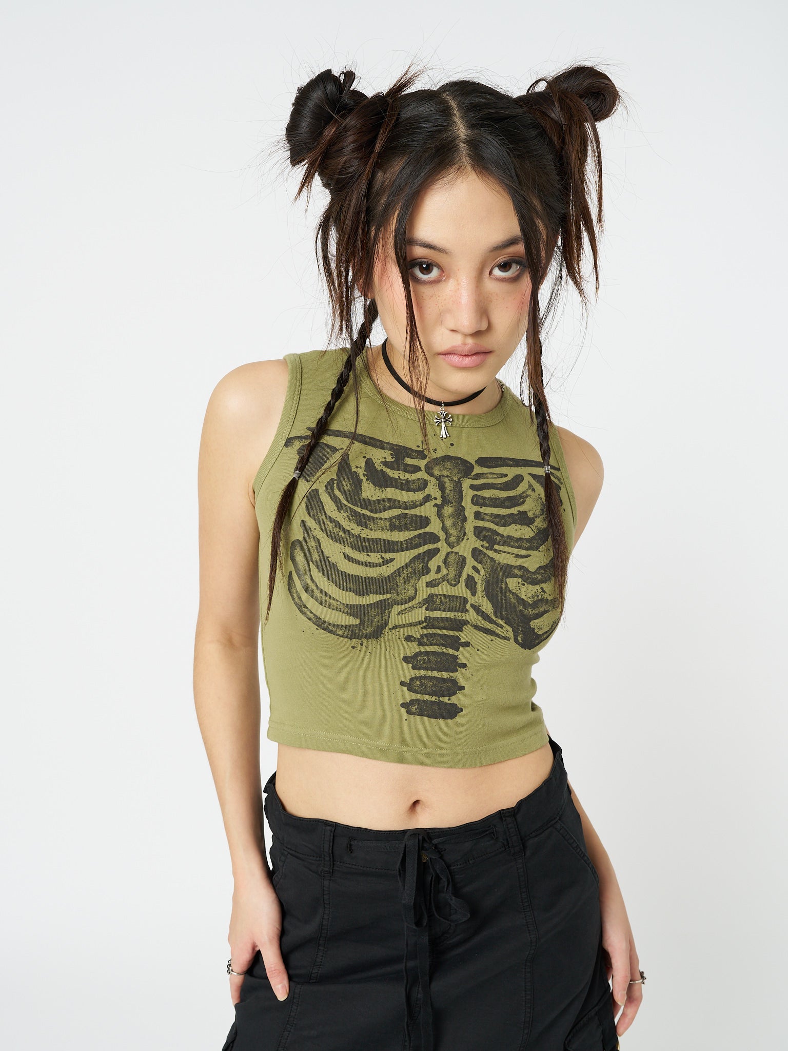 Skeleton Green Graphic Print Vest Top