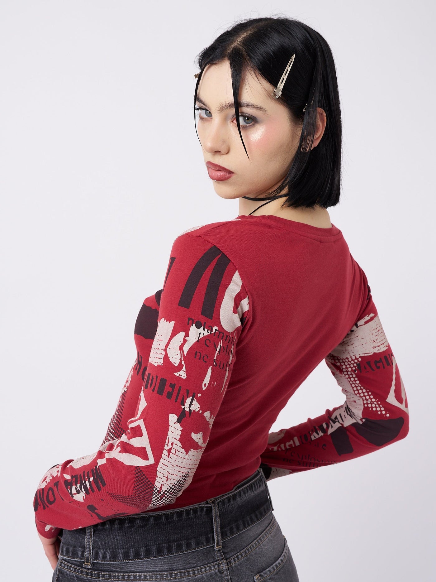 Veronic Red & Black Graphic Top
