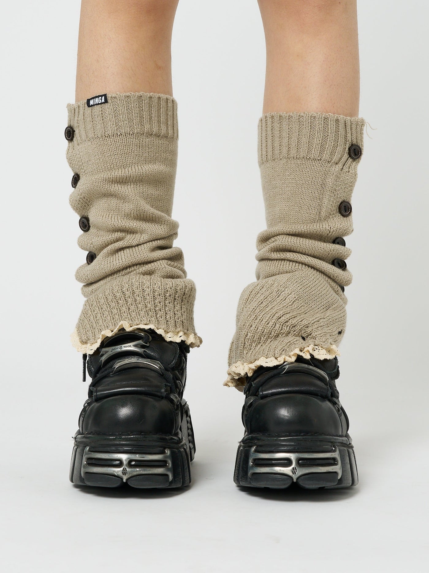 Zeva Beige Buttoned Leg Warmers - Minga  US
