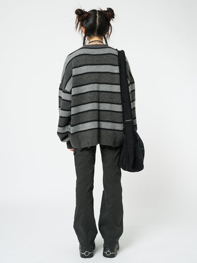 Neesa Grey & Black Stripe Knit Cardigan