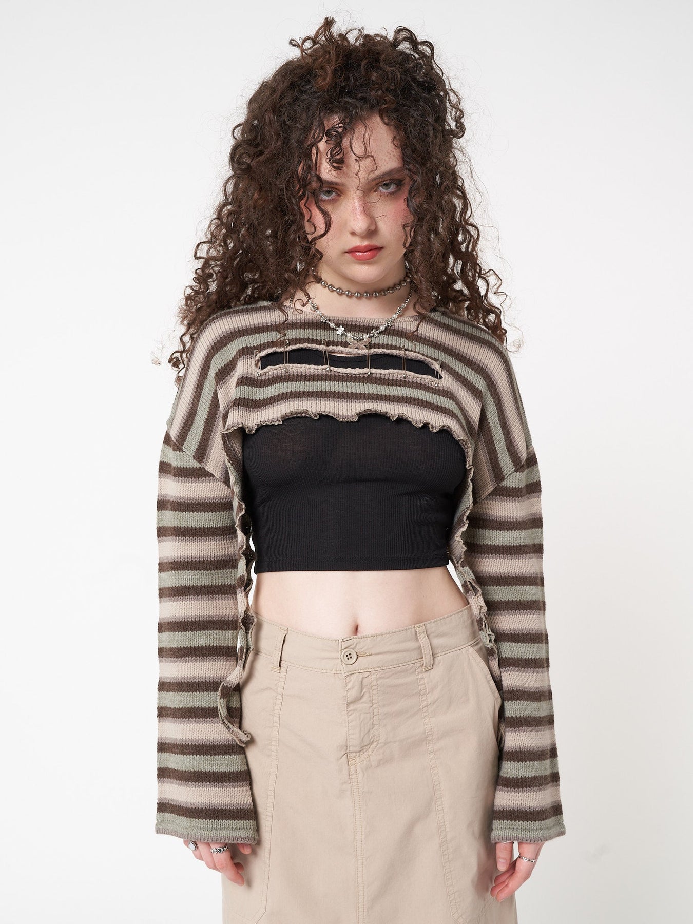 Molly Stripes Tie Knitted Shrug | Minga London US