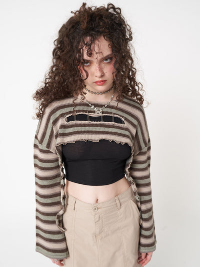 Molly Stripes Tie Knitted Shrug