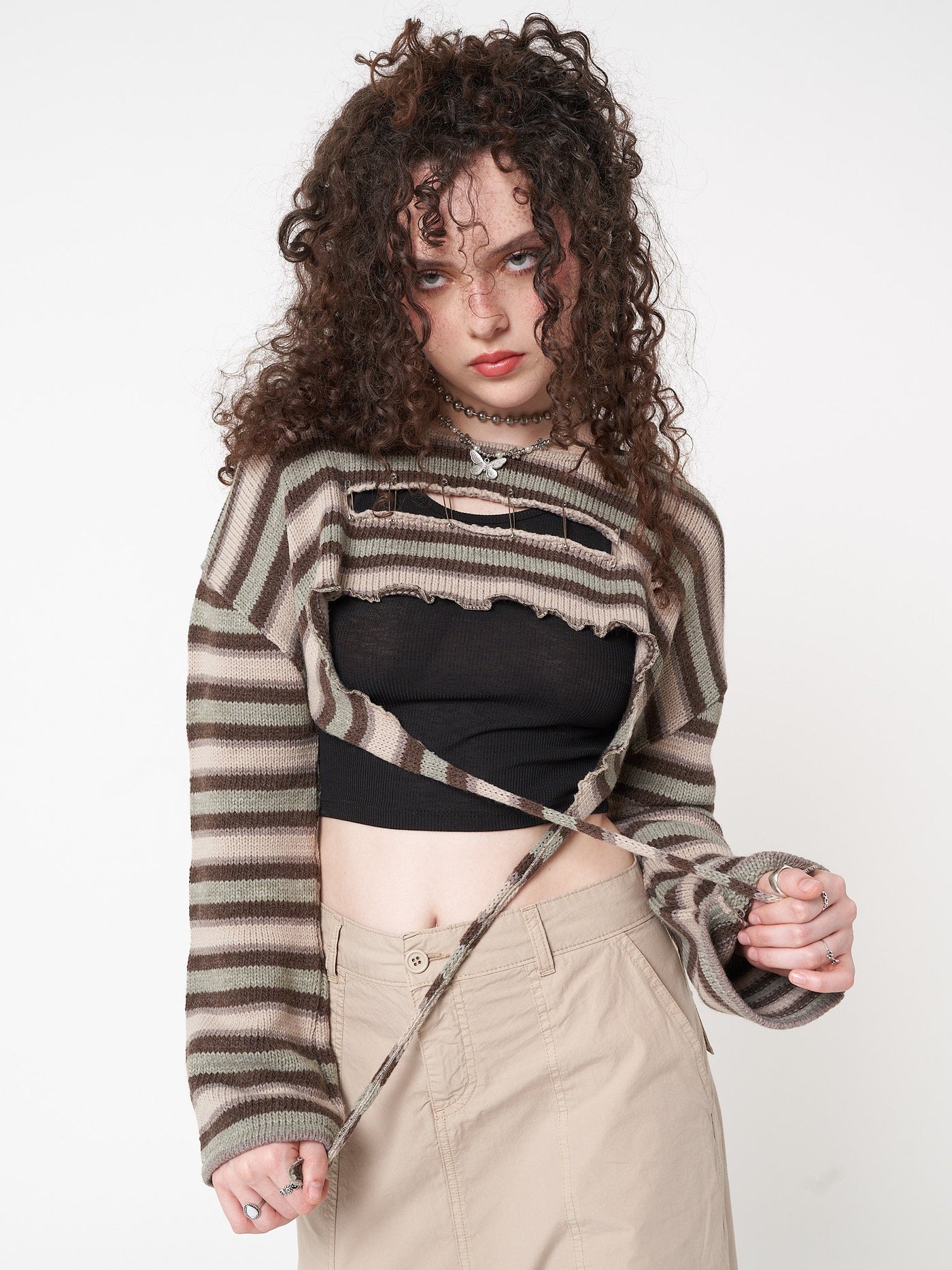 Molly Stripes Tie Knitted Shrug