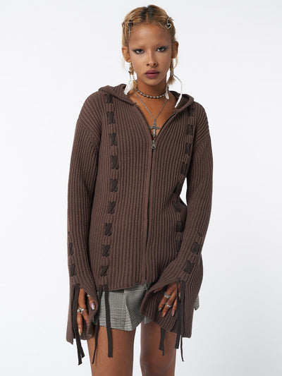 Nixie Brown Lace Up Cardigan