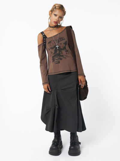 No Sleep Brown Asymmetric Top - Minga  US
