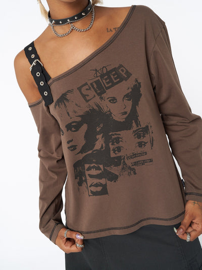 No Sleep Brown Asymmetric Top - Minga  US