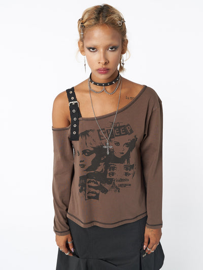 No Sleep Brown Asymmetric Top - Minga  US