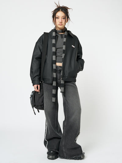 Olivia Vegan Leather Bomber Jacket in Black - Minga  US