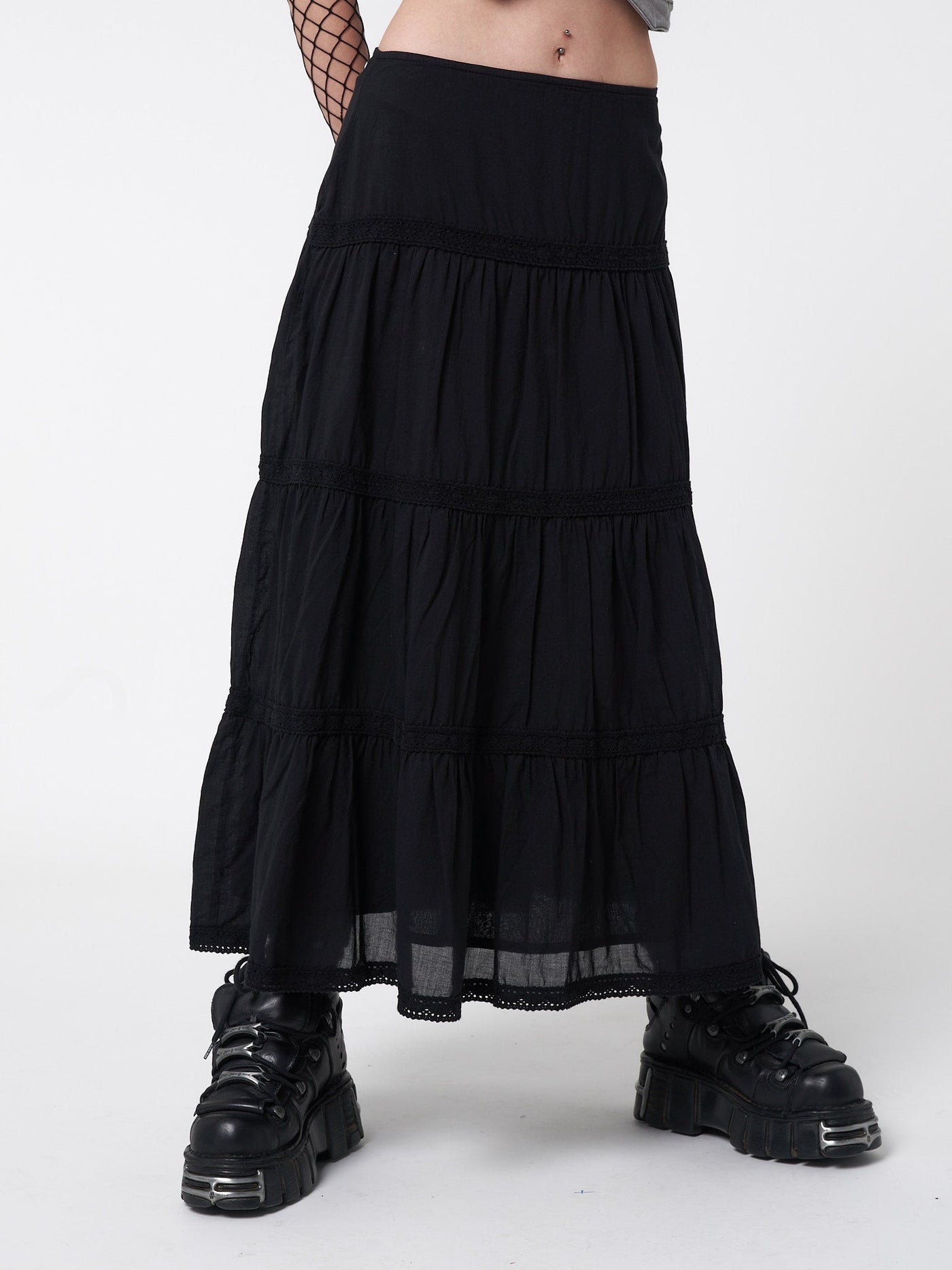 Raven Ruffle Lace Maxi Skirt